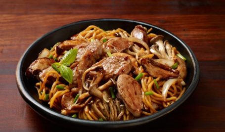 Cantonese Soy Garlic Pork Fillet and Mushrooms with Egg Noodles | Asian ...