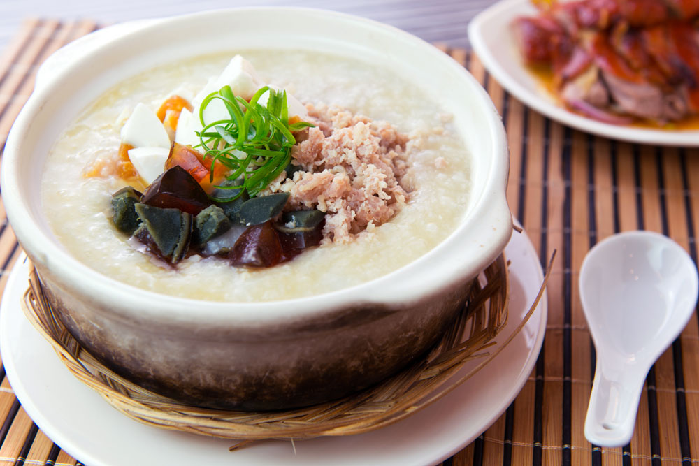 Minced Pork with Century Egg and Salted Egg Congee  Asian 