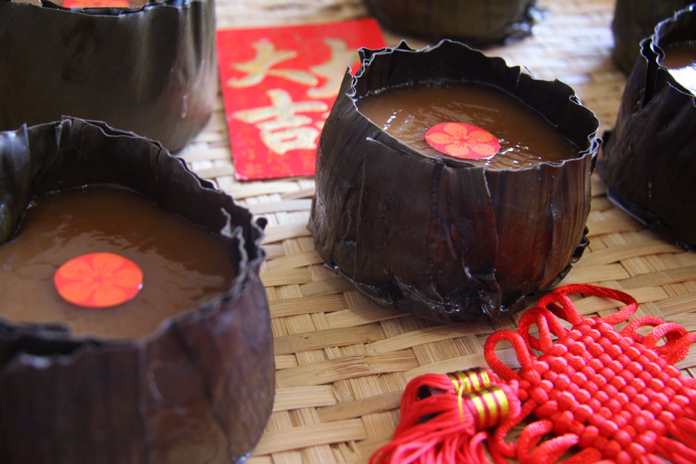 Chinese New Year Cake - The cake is steamed in a flower mold and dotted ...