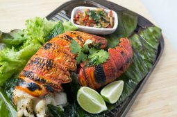 Grilled Lobster with Spicy Basil Garlic Sauce