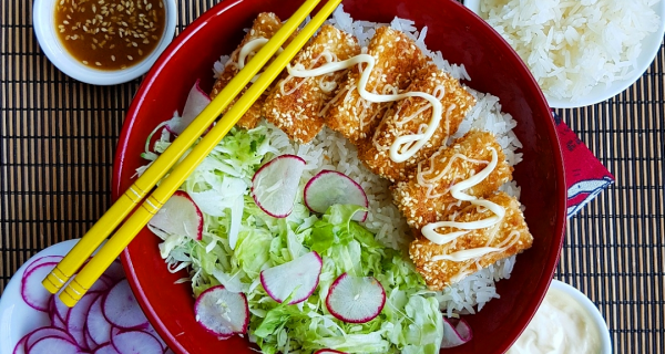 Crispy Sesame Tofu with Radish Salad & Yuzu Mayonnaise
