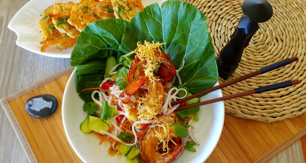 Lobster Tails with Ginger Sauce & Vietnamese Noodle Salad