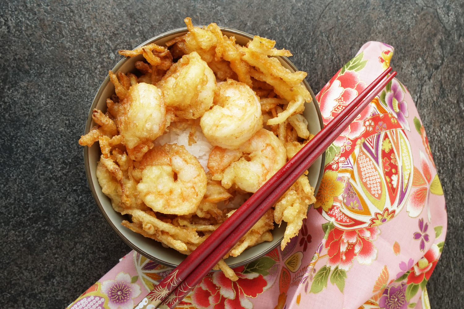 Vegetable and Prawn Fritters Rice Bowl (Kakiage Don) Asian Inspirations