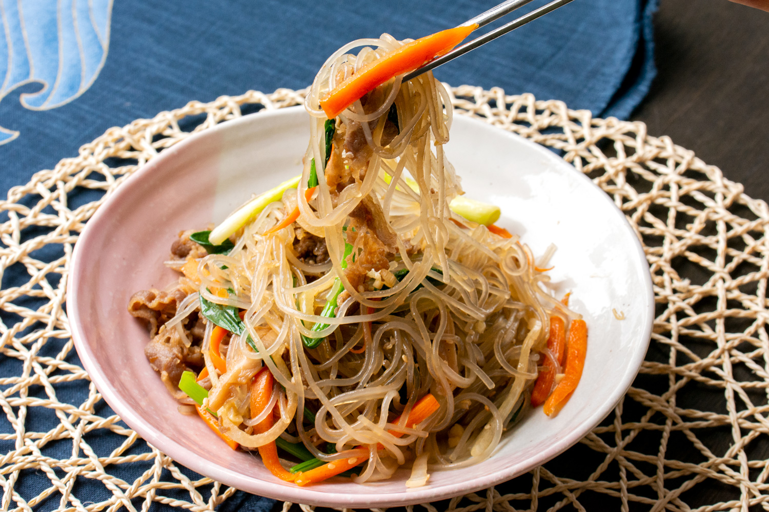 Korean Stir Fried Noodles with Beef and Vegetables (Japchae) | Asian