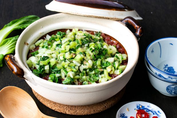 Shanghainese Rice with Chinese Sausage and Bok Choy