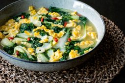 Baby Bok Choy with Scrambled Eggs in Superior Broth