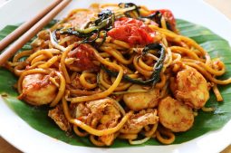 Medan Spicy Stir Fried Noodles with Shrimp Paste and Water Spinach