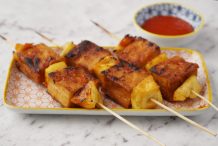 Vegan Barbecued Sriracha Tofu Skewers with Pineapple