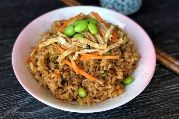 Japanese Fried Rice with Edamame and Fried Tofu