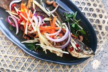 Thai Style Deep Fried Whole Fish with Cashew Nuts and Green Apple Salad