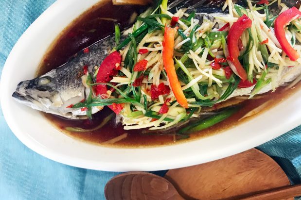 Thai Ginger Steamed Whole Fish (Pla Nung Khing)