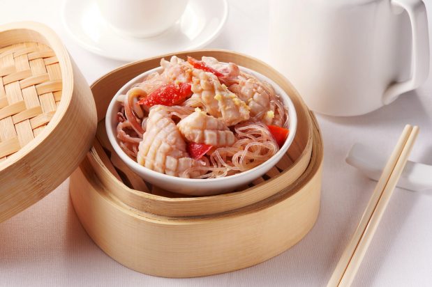 Steamed Squid and Bean Vermicelli with Shrimp Sauce