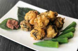 Japanese Prawn Fritters with Shiso and Salted Plum (Prawn Shinjo-Age)