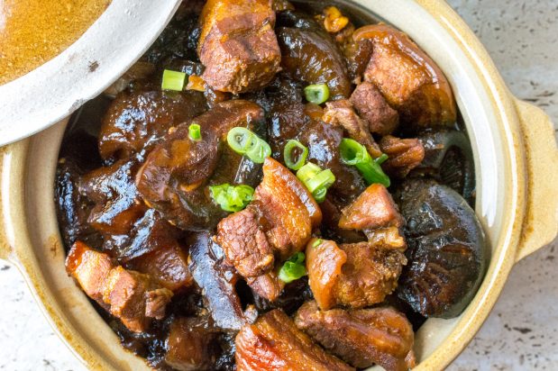Braised Mushroom and Pork Belly with Sea Cucumber