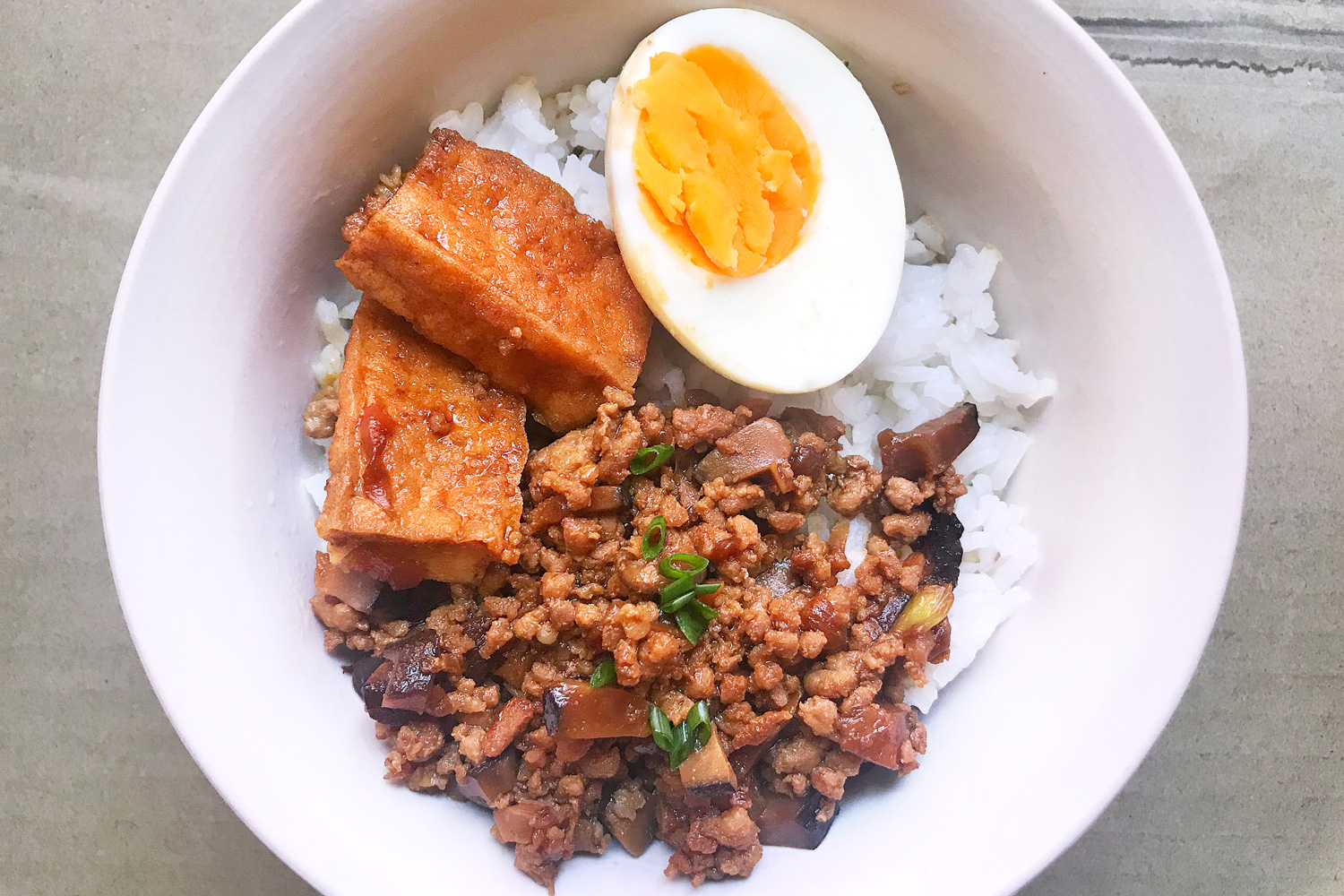 Braised Meat Sauce with Tofu and Egg on Rice Asian Inspirations