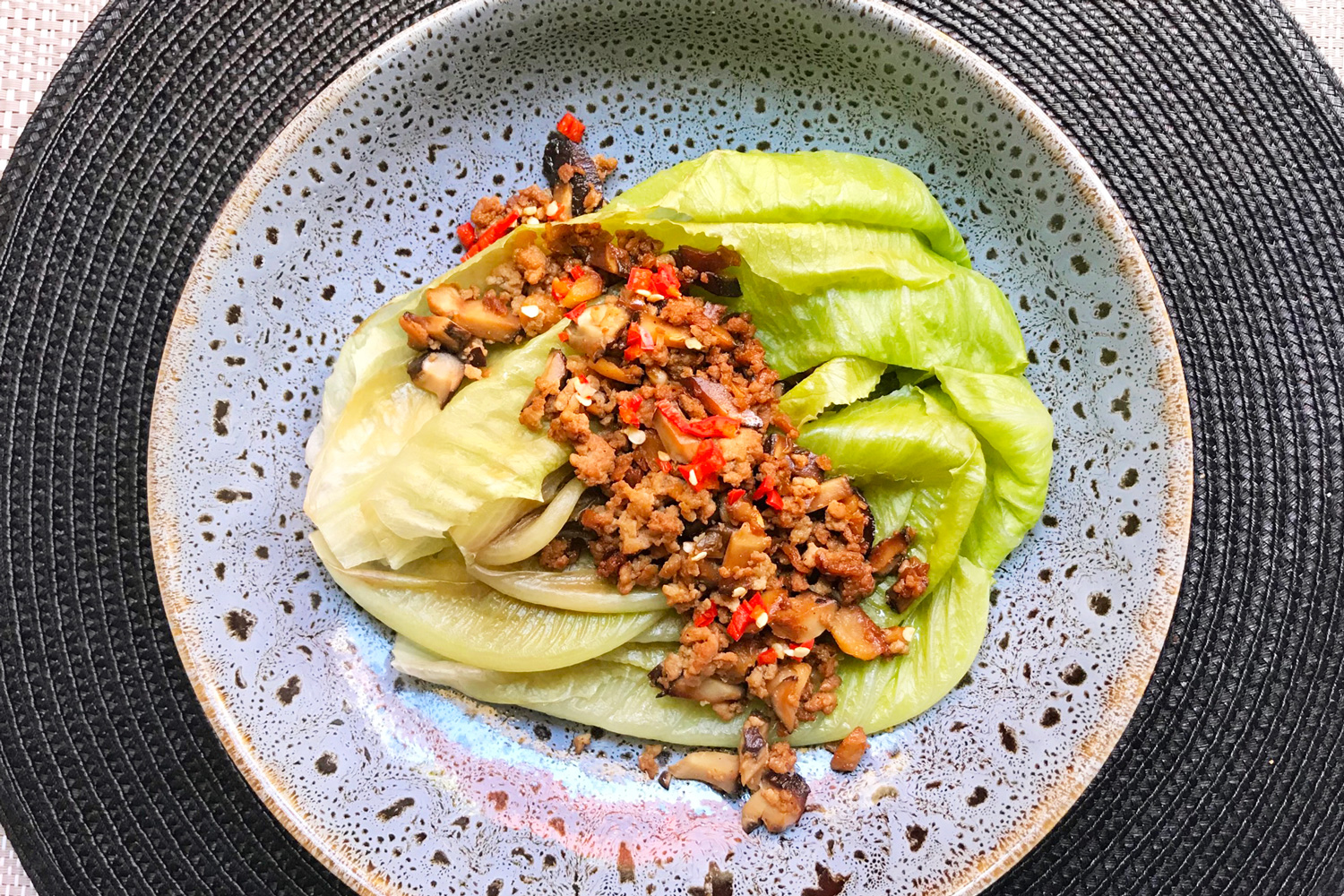 Leafy Greens with Minced Meat, Preserved Radish and Mushroom Asian