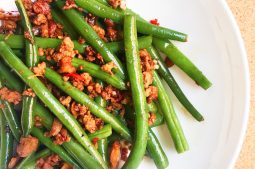 Stir Fried Green Beans with Minced Meat, Preserved Radish and Dried Shrimps