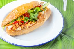 Vietnamese Bread Roll (Banh Mi) with Crispy Roast Pork