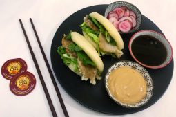 Tempura Mushroom Bao with Pickled Radish and Miso Mayo