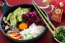Vegetable Donburi with Soy-Cured Egg & Pickled Red Cabbage
