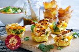 BBQ Sweet Chilli Prawn Wonton Cups with Mango Salsa