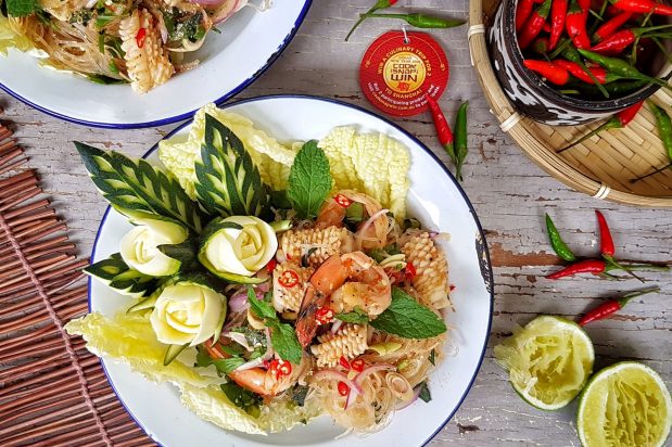 Spicy Glass Noodle Salad with Squid & Prawns (Yum Woon Sen Talay)
