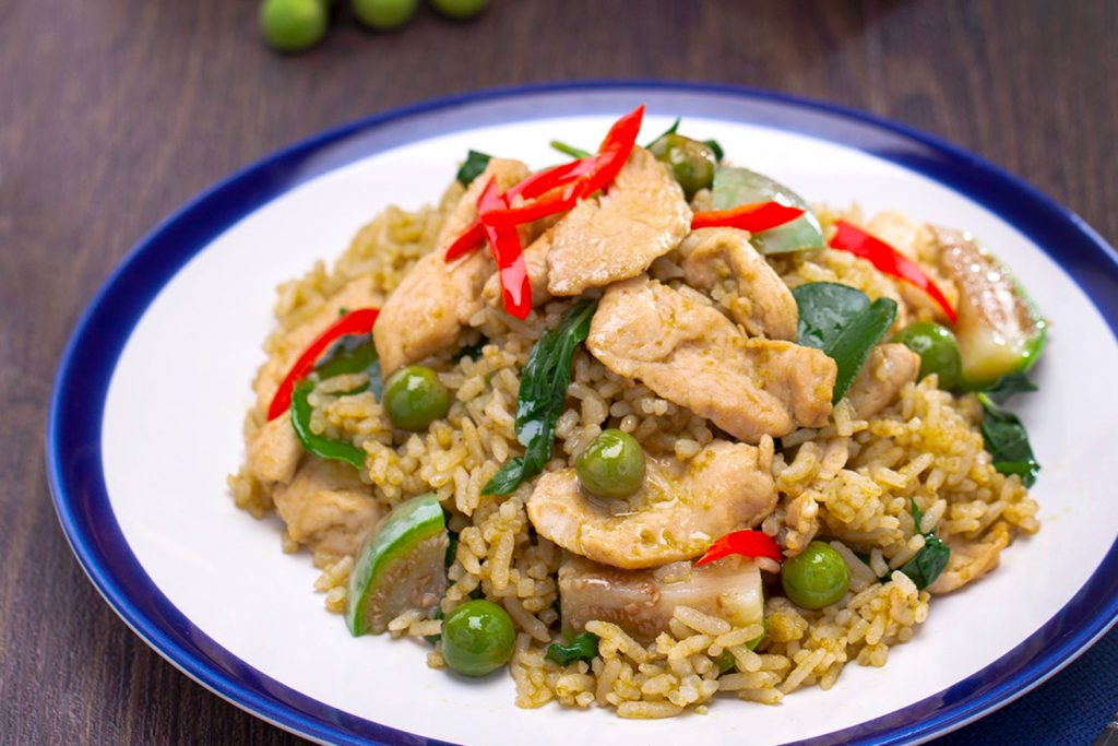 Green Curry Fried Rice With Chicken Kao Pad Gaeng Keo Wan Gai Asian Inspirations 8425