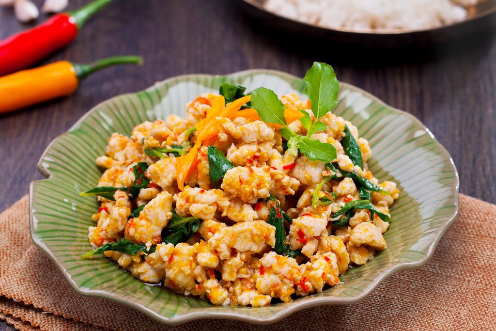 Thai Spicy Basil Stir Fried with Chicken (Gai Pad Kaprow) Asian
