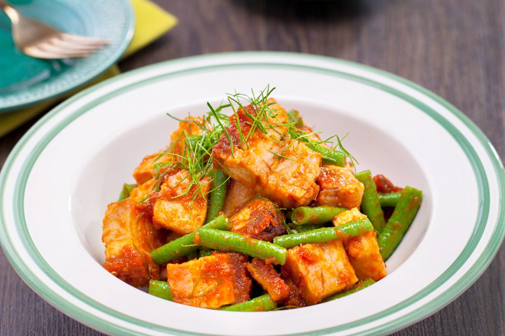Thai Spicy Stir Fried Crispy Pork Belly with Beans Asian Inspirations