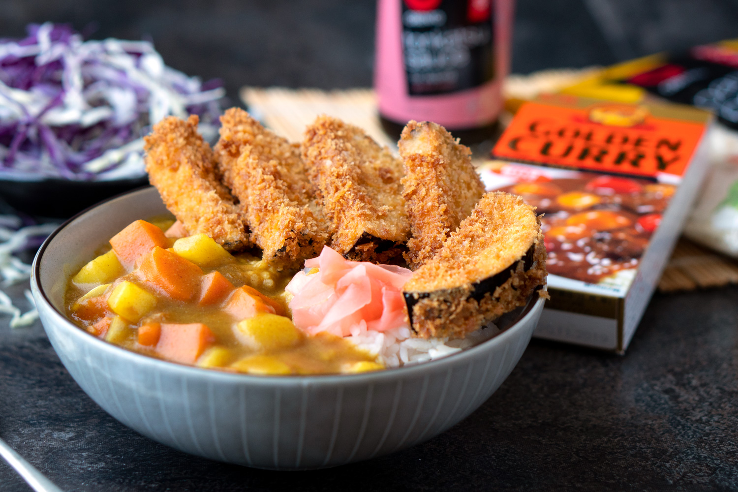 Vegetarian Eggplant Katsu Curry on Rice | Asian Inspirations