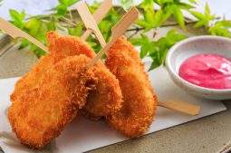 Crumbed Chicken Tenderloin Skewer with Beetroot Mayonnaise