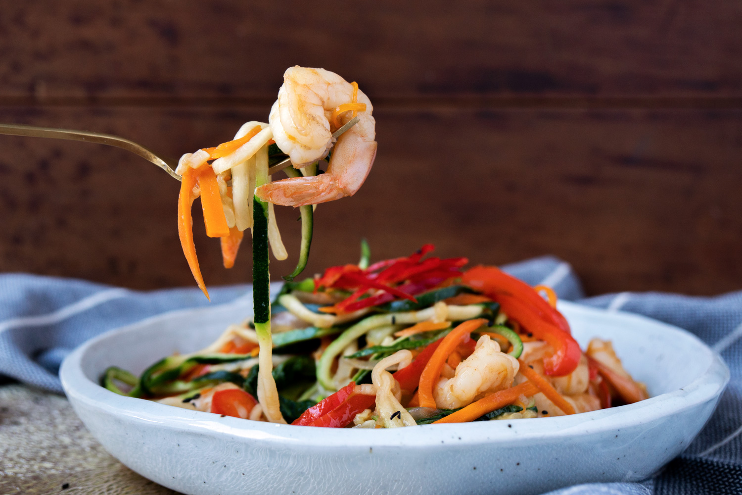 Stirfry Zucchini Noodles with Prawns Asian Inspirations