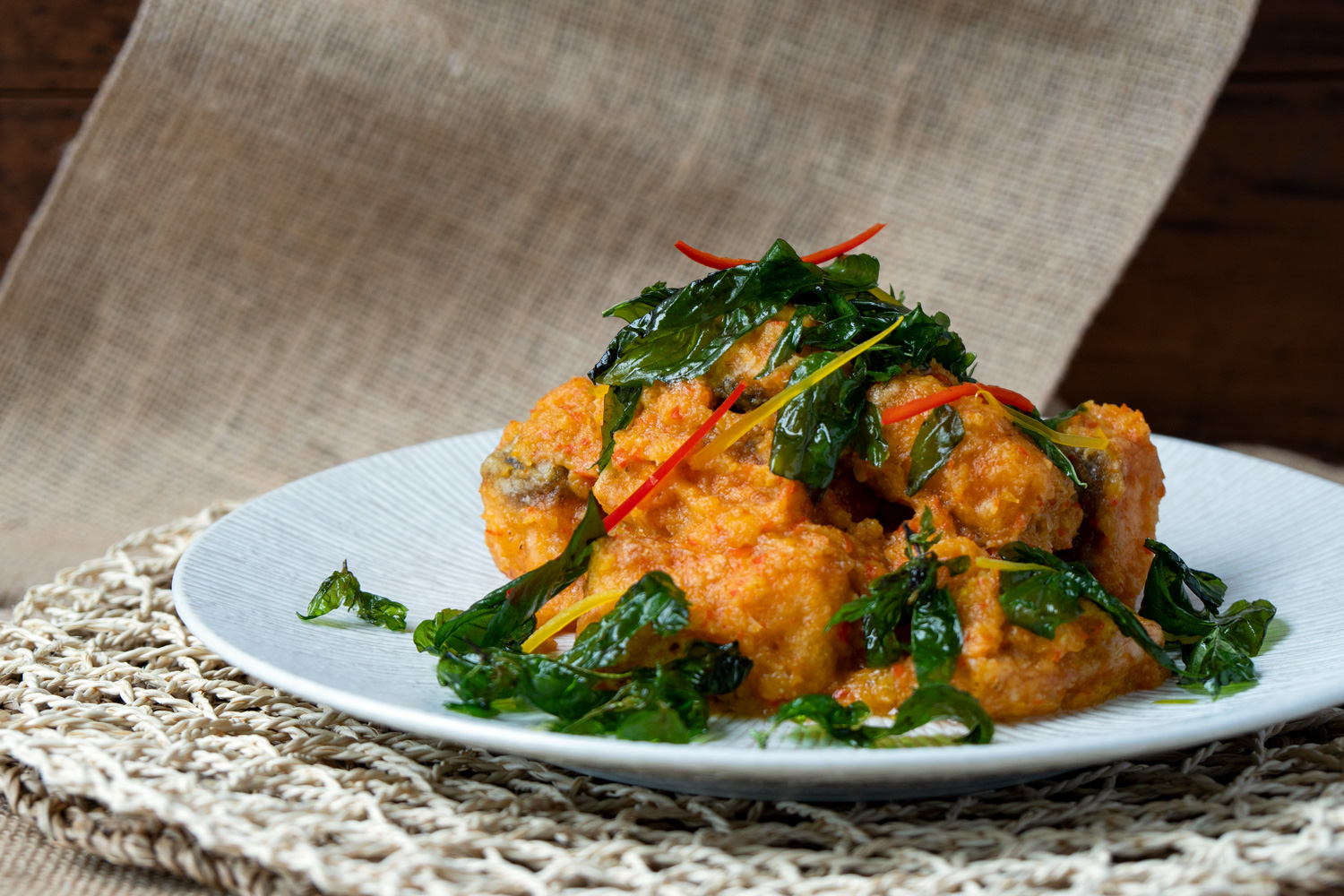 Three Flavoured Deep Fried Salmon (Pla Salmon Sarm Ros) Asian