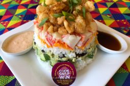 Sushi Stack with Egg Floss and Spicy Mango Kewpie