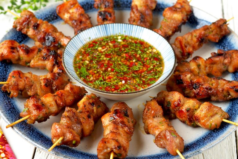 Lemongrass Chicken Skewer with Spicy and Tangy Dip Asian Inspirations