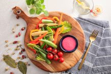 Summer Veges with Wasabi Beetroot Dip