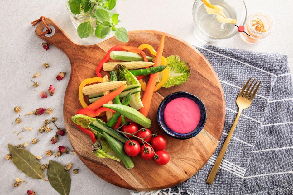 Summer Veges with Wasabi Beetroot Dip Asian Inspirations