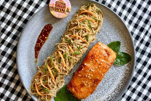 Soba Noodles with Soy Glazed Salmon