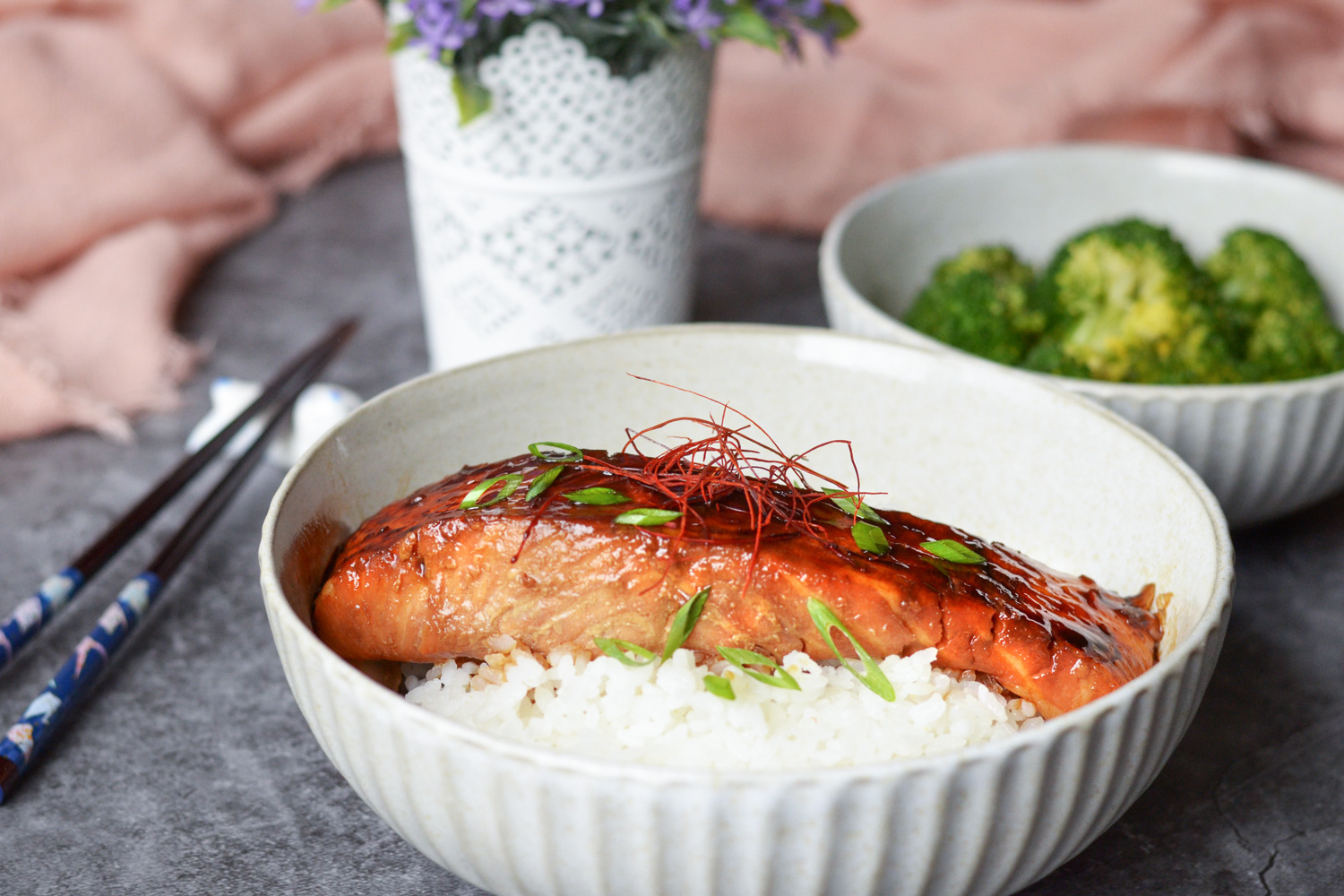 Mirin Glazed Salmon on Steamed Rice | Asian Inspirations