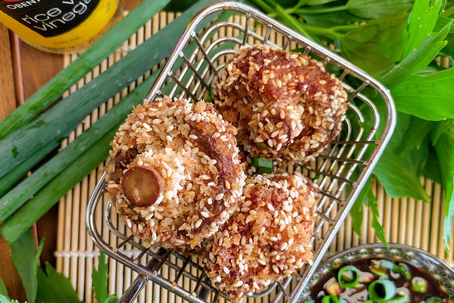 Marinated Fried Panko Sesame Seed Crumbed Mushrooms Asian Inspirations