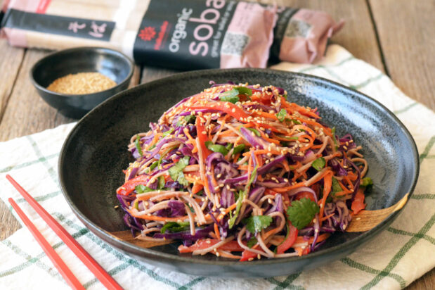 Soba Noodles Salad with Spicy Miso Dressing
