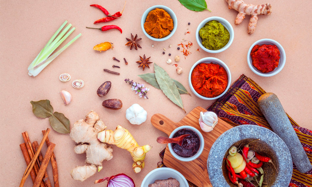 An array of Asian herbs & spices