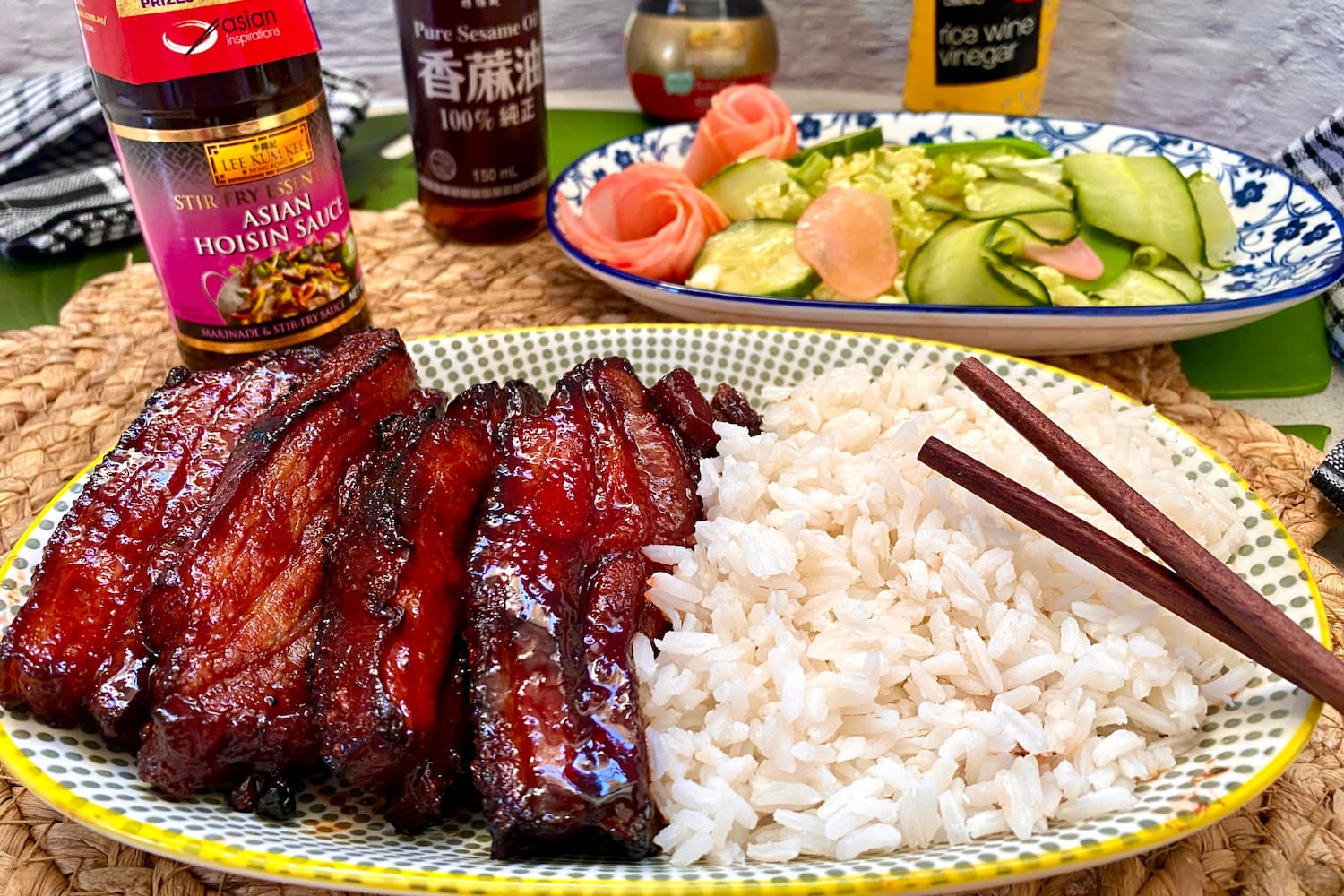 Sticky Air Fryer Pork Char Siu with Pickled Radish Salad | Asian Inspirations