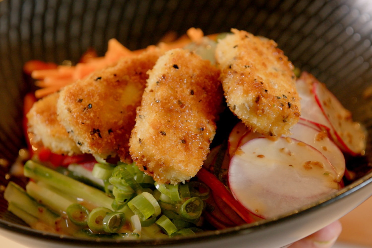 Buddha Bowl with Panko Crumbed Tofu and Avocado Rose | Asian Inspirations
