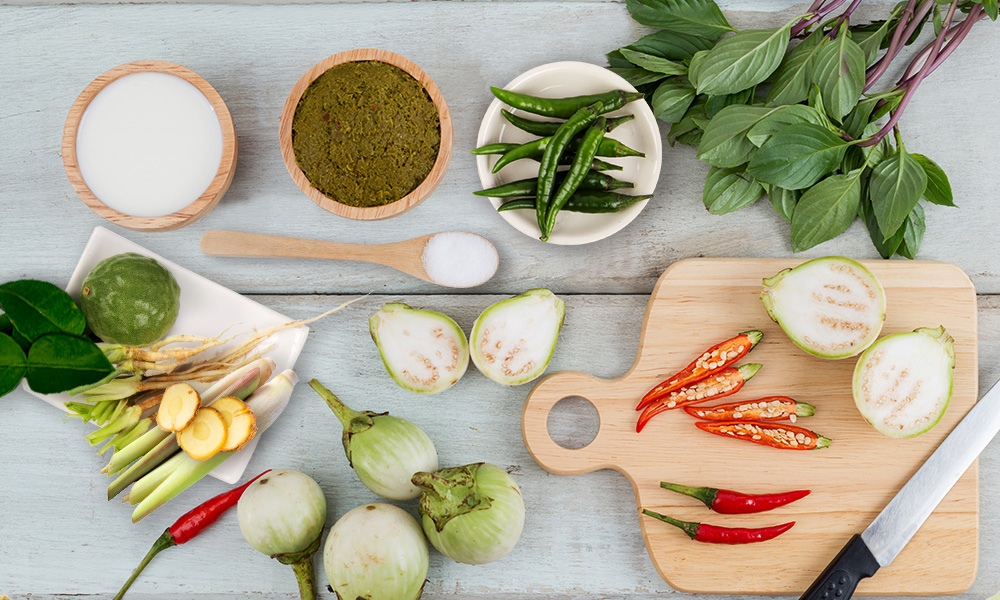 Thai green spices and chillies that make Thai Green Curry green
