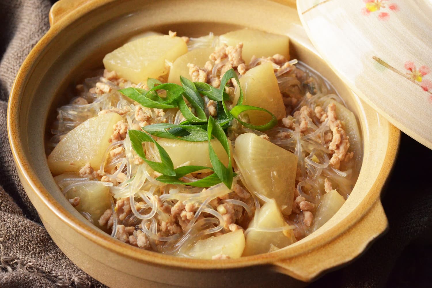Braised Daikon Radish and Pork with Glass Noodles | Asian Inspirations