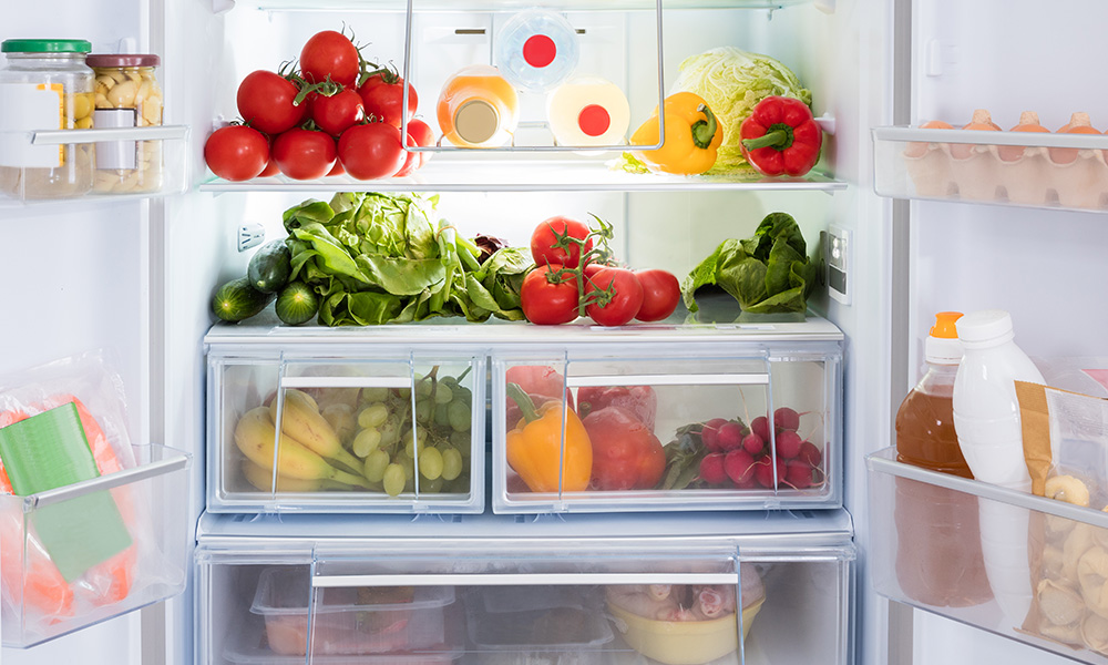 Fridge full of fruits and vegetables