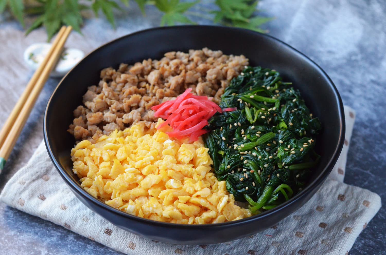 Three Colour Rice Bowl (Sanshoku Don) | Asian Inspirations