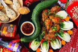 Tofu Fritters in Spicy Sichuan Sauce with Chilli Cucumber Salad (Spicy Snake Bites and Slinky Spicy Cucumber)
