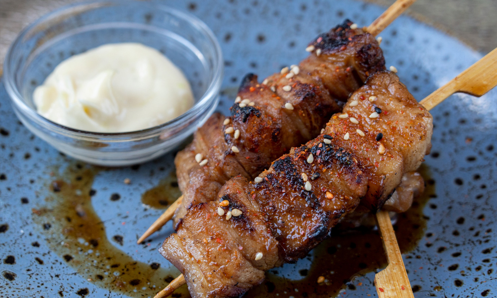 wasabi pork skewers